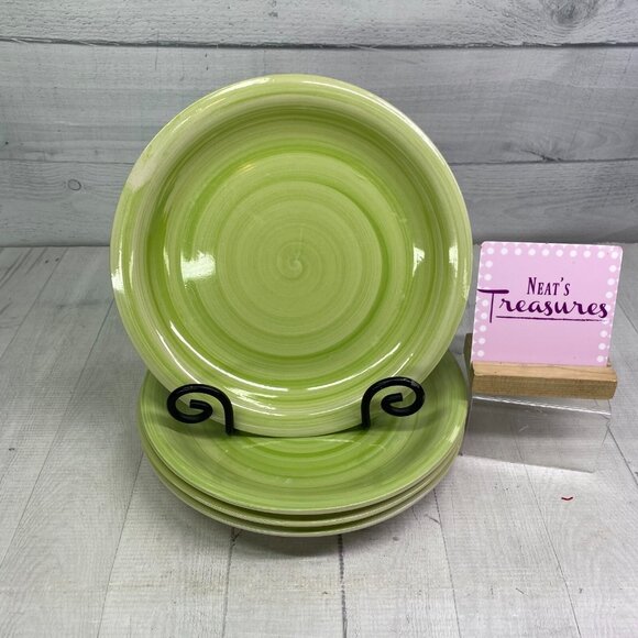 Royal Norfolk Greenbrier Spring Green Swirl Stoneware 10.5" Dinner Plates Set 4 - Picture 1 of 16